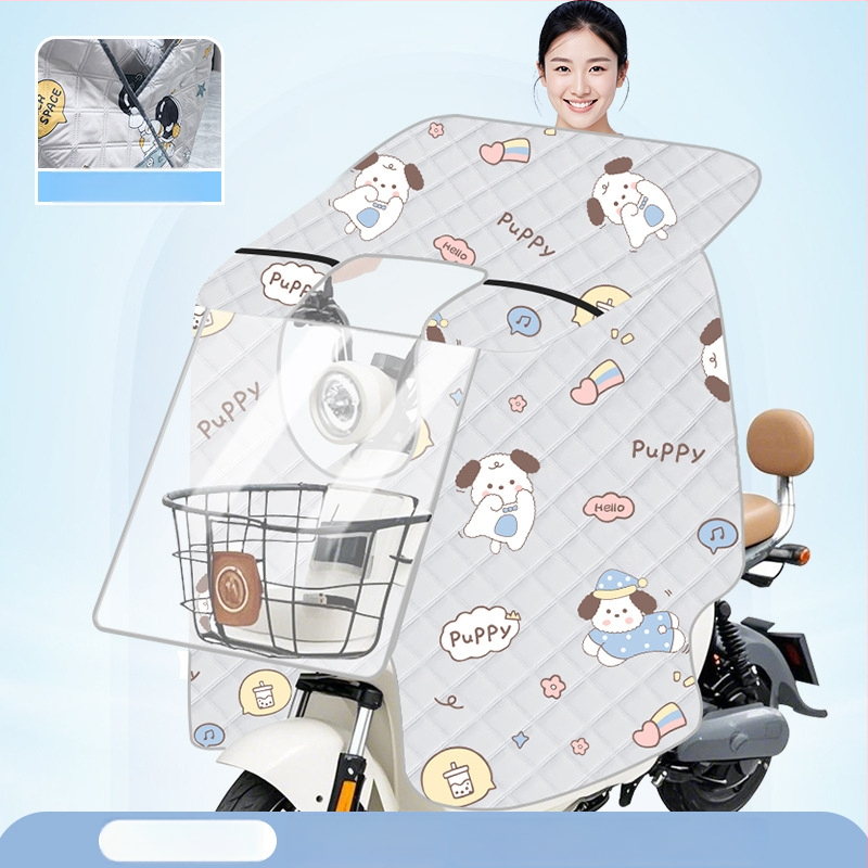 Husă transparentă pentru parbrizul bicicletei electrice — protecție solară și împotriva vântului