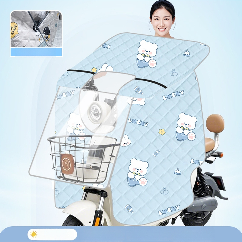 Husă transparentă pentru parbrizul bicicletei electrice — protecție solară și împotriva vântului