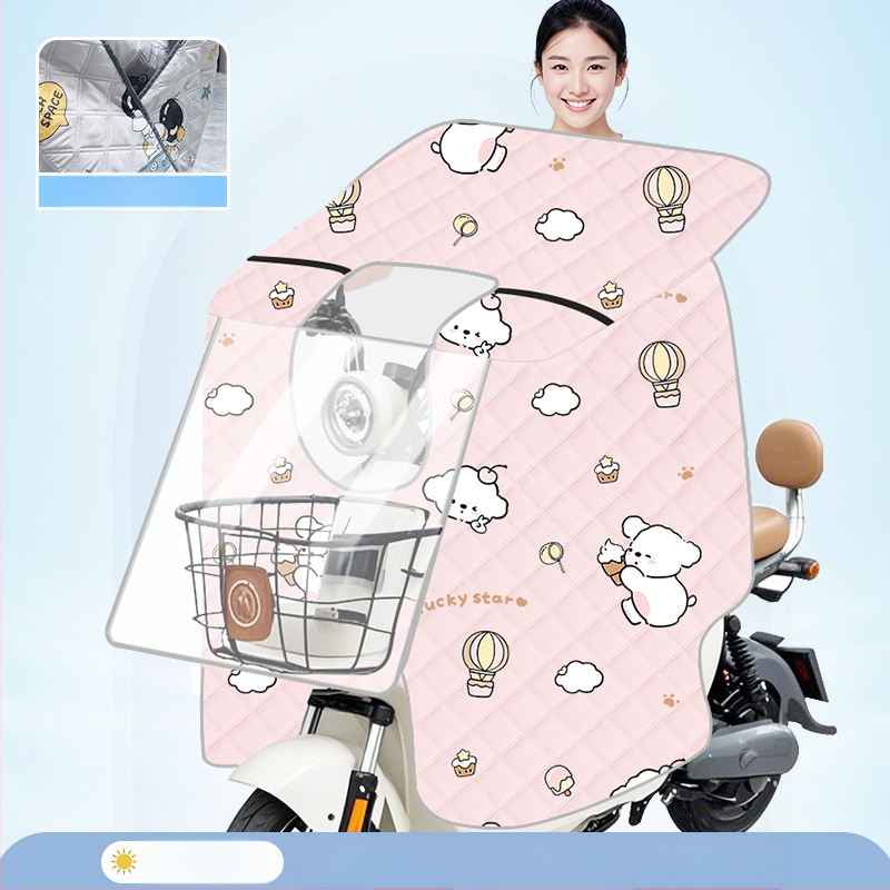 Husă transparentă pentru parbrizul bicicletei electrice — protecție solară și împotriva vântului