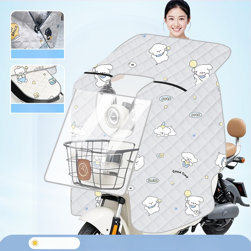 Husă transparentă pentru parbrizul bicicletei electrice — protecție solară și împotriva vântului