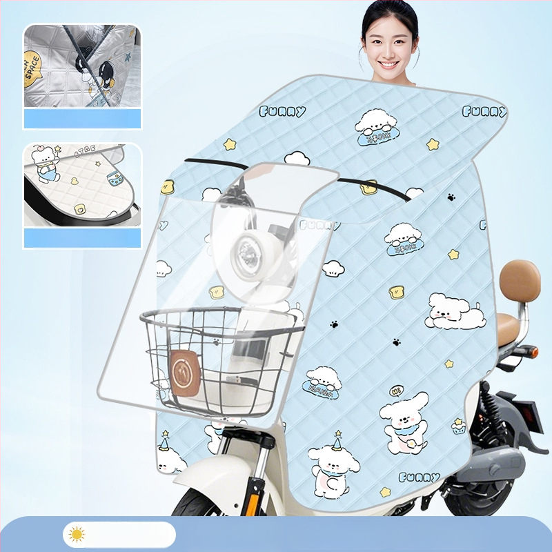 Husă transparentă pentru parbrizul bicicletei electrice — protecție solară și împotriva vântului