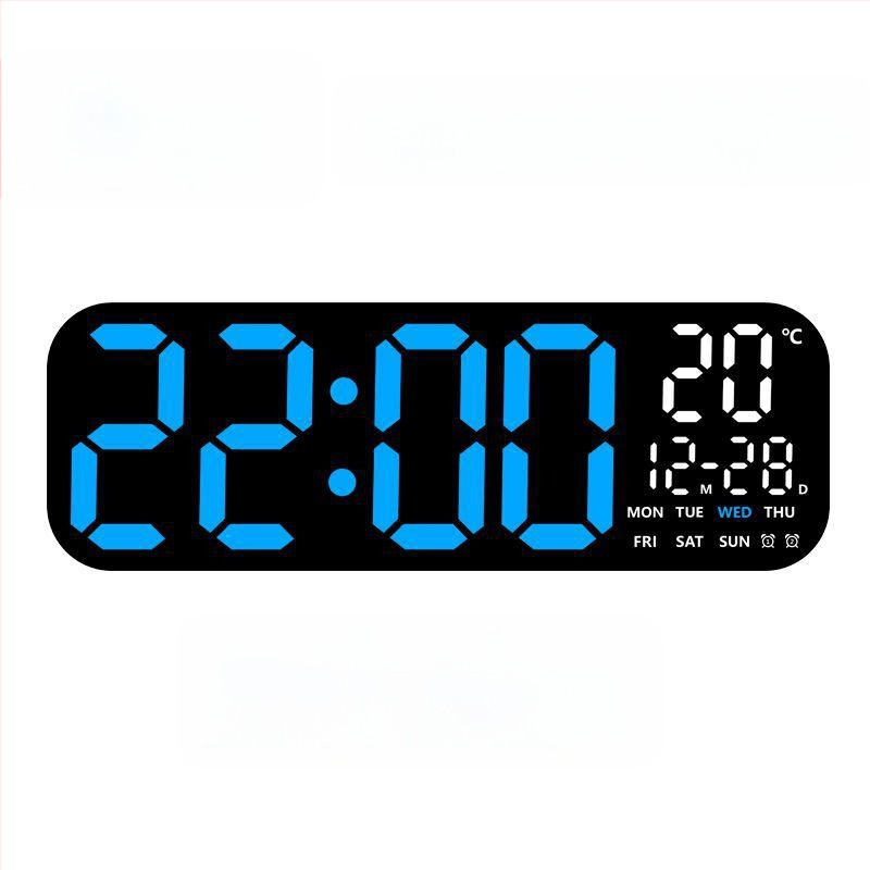 Ceas de perete LED digital cu termometru, calendar perpetuu și fază a lunii – afișaj oră de 24 de ore