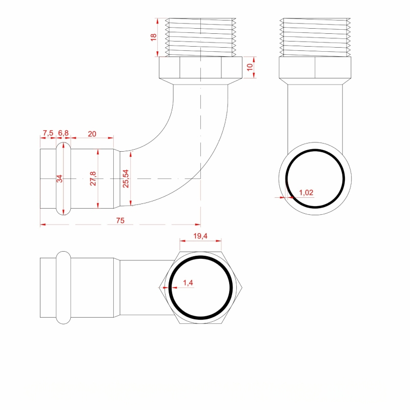 Ανοξείδωτος σωληνώσεων εξαρτήματα ύδατος – 90° εξωτερική βιδωτή γωνία, συμπιεζόμενος συνδετήρας, 304/316L, αντοχή σε υψηλές θερμοκρασίες