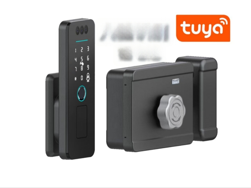 Okos kültéri ajtózár arcfelismeréssel, ujjlenyomat-azonosítással és jelszóval – időjárásálló és fagyálló vasajtókhoz