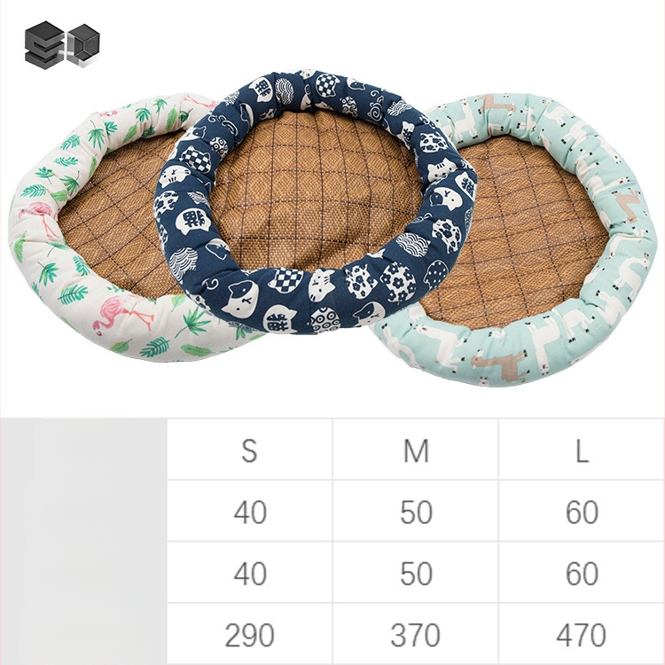 Кръгло гнездо за домашни любимци за котки и кучета — платно, лятна мат, PP памук, пластмасово антиплъзгащо дъно