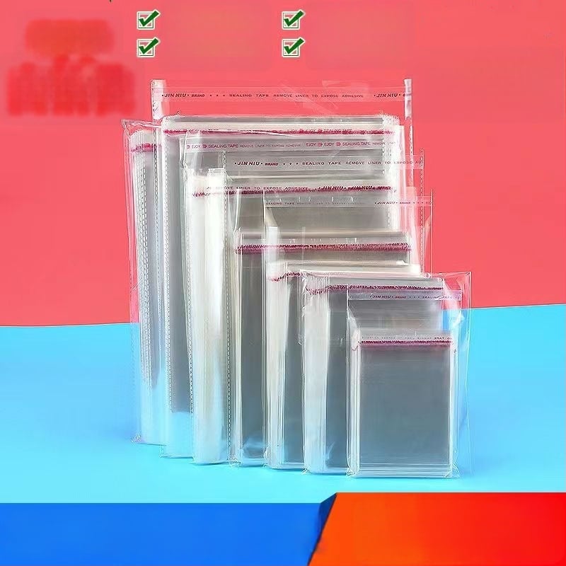 Geantă autoadezivă OPP, transparentă, îngroșată, cu logo tipărit, pungă de ambalare din plastic pentru bijuterii, haine și măști