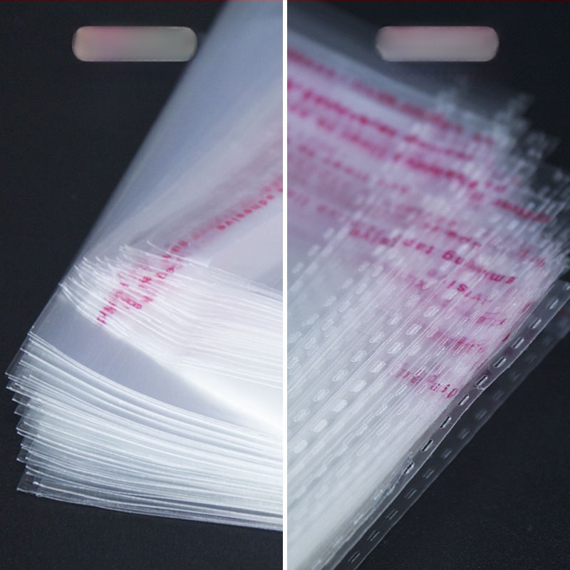 Geantă autoadezivă OPP, transparentă, îngroșată, cu logo tipărit, pungă de ambalare din plastic pentru bijuterii, haine și măști