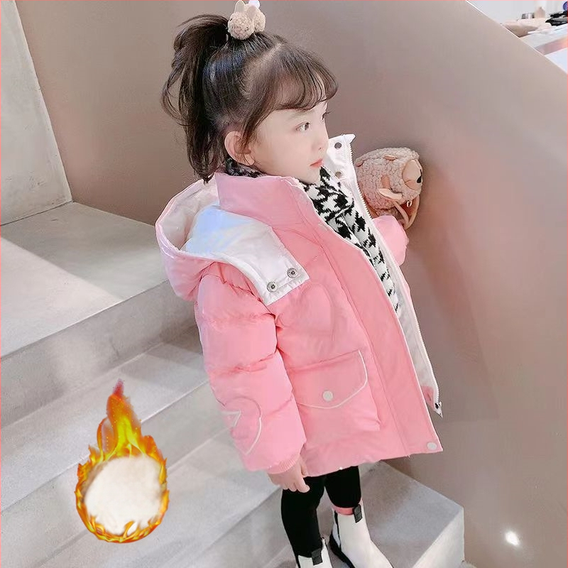 Κοριτσίστικο χειμερινό παλτό με κουκούλα, κορεατικό στυλ, εξωτερικό και επένδυση από 100% Vinylon, μοτίβο με γράμματα