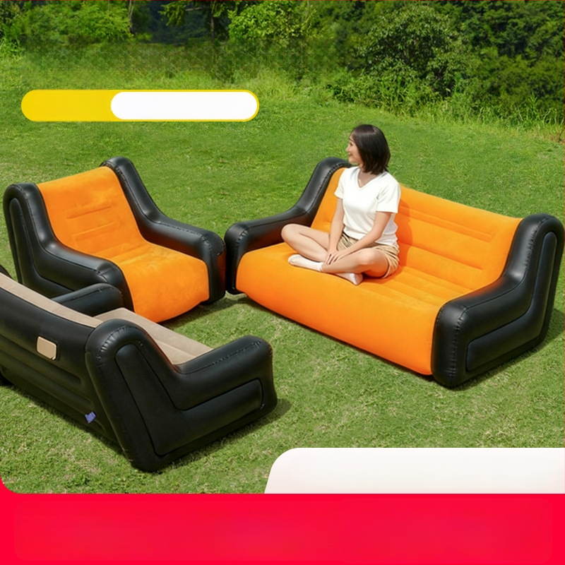 Felfújható kanapé karfákkal – 1–2 személyes kemping felfújható kanapé, PVC flocking, 0,55 mm vastagság, 5 kg tömeg