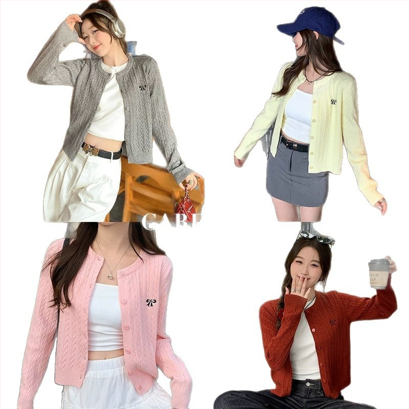 Ženski kratki pleteni kardigan s twist uzorkom, korejski školski stil, vitak kroj, svestran