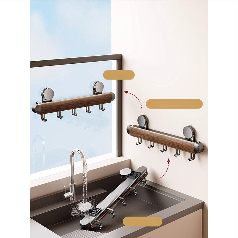 Αναδιπλόμενη ράγα πετσέτας με βεντούζα, για μπάνιο, χωρίς διάτρηση, από αλουμίνιο και ABS