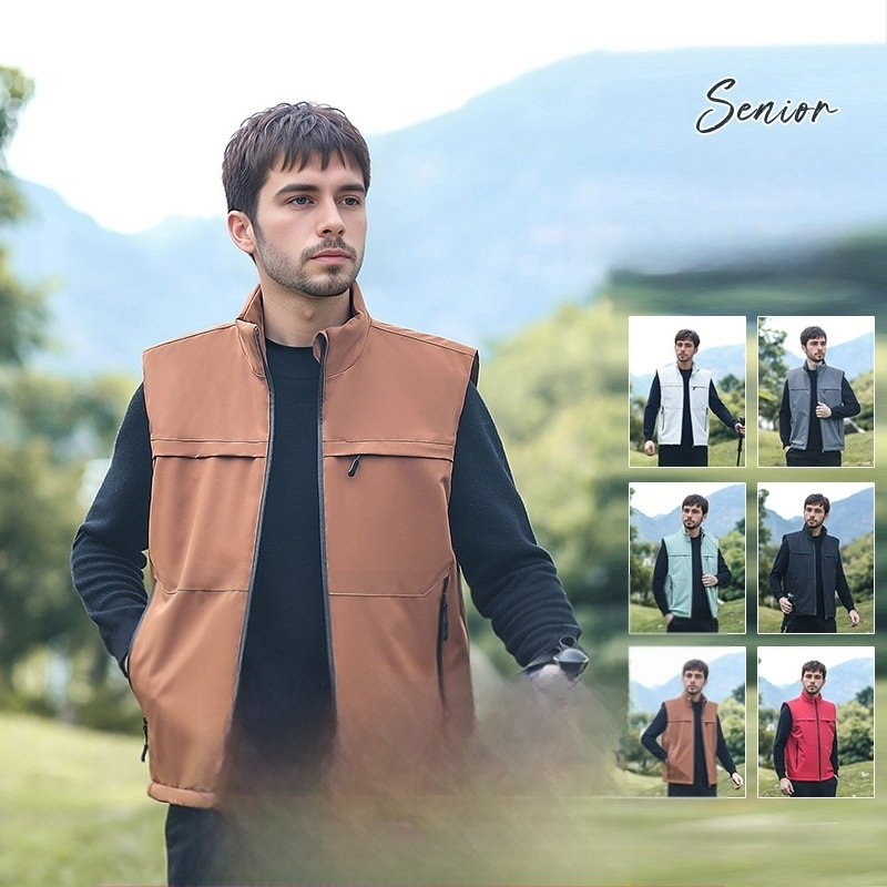 Ανδρικό γιλέκο με γέμισμα από βαμβάκι, φλις επένδυση, ελεύθερη γραμμή, πολυεστερική ύφανση, τσέπες με φερμουάρ