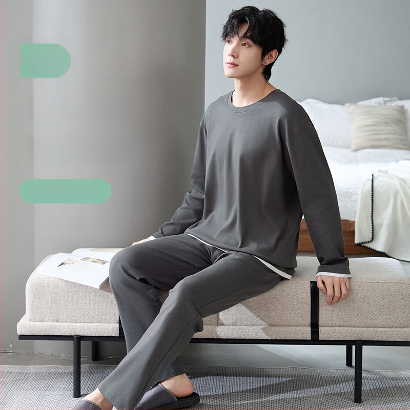 Ανδρικό σετ πιτζάμες από βαμβάκι με αντιβακτηριακές ιδιότητες, μακριά μανίκια και μακριά παντελόνια, 100% βαμβάκι, παχύ ύφασμα 201–250 g/m²