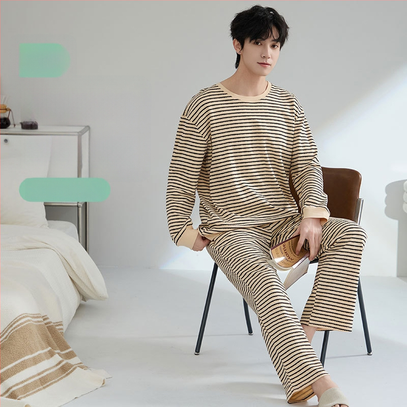 Ανδρικό σετ πιτζάμες από βαμβάκι με αντιβακτηριακές ιδιότητες, μακριά μανίκια και μακριά παντελόνια, 100% βαμβάκι, παχύ ύφασμα 201–250 g/m²