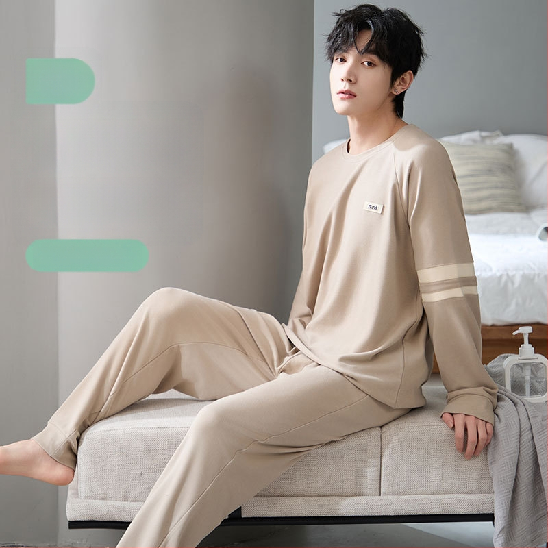 Ανδρικό σετ πιτζάμες από βαμβάκι με αντιβακτηριακές ιδιότητες, μακριά μανίκια και μακριά παντελόνια, 100% βαμβάκι, παχύ ύφασμα 201–250 g/m²