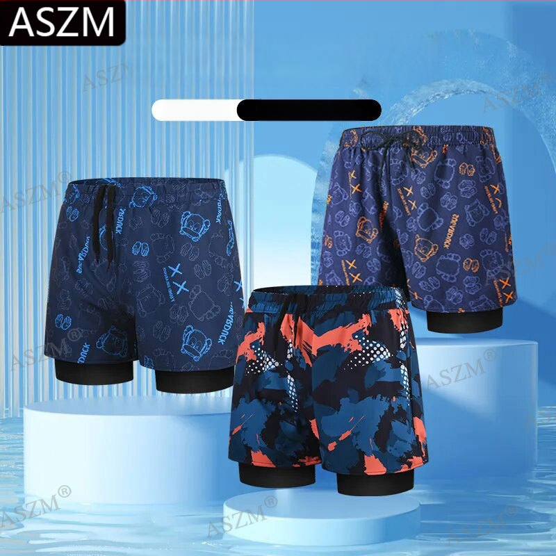 Ανδρικά μαγιό παραλίας με κορδόνι - διπλό εσωτερικό ύφασμα, 95% πολυεστέρας, μικροελαστικότητα, αποτρέπει αμηχανίες