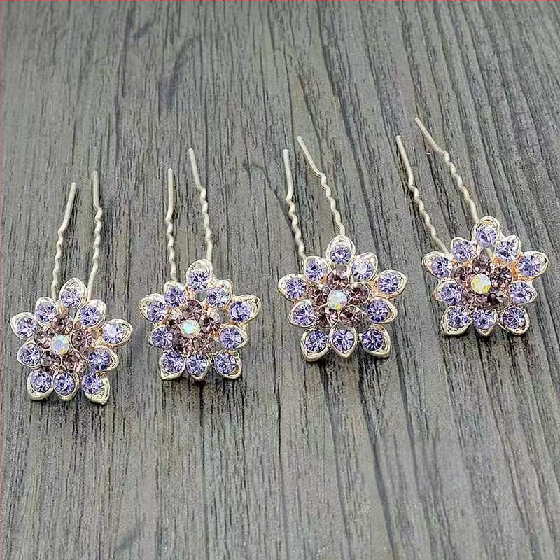 Elegáns fém hajcsat strasszokkal, U-formájú klipsz, virágos díszítés