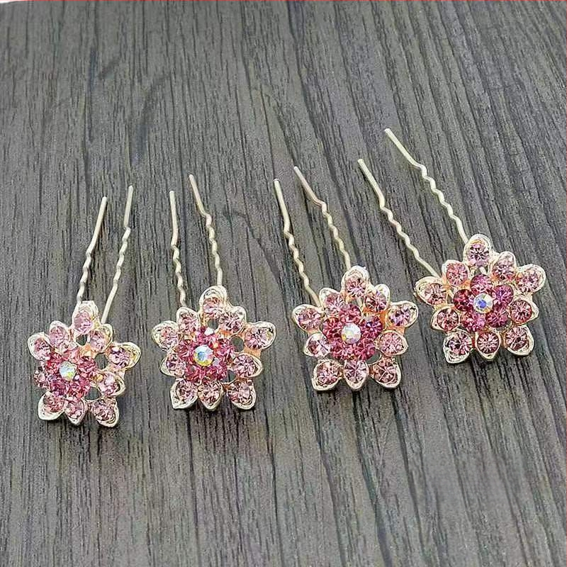 Elegáns fém hajcsat strasszokkal, U-formájú klipsz, virágos díszítés