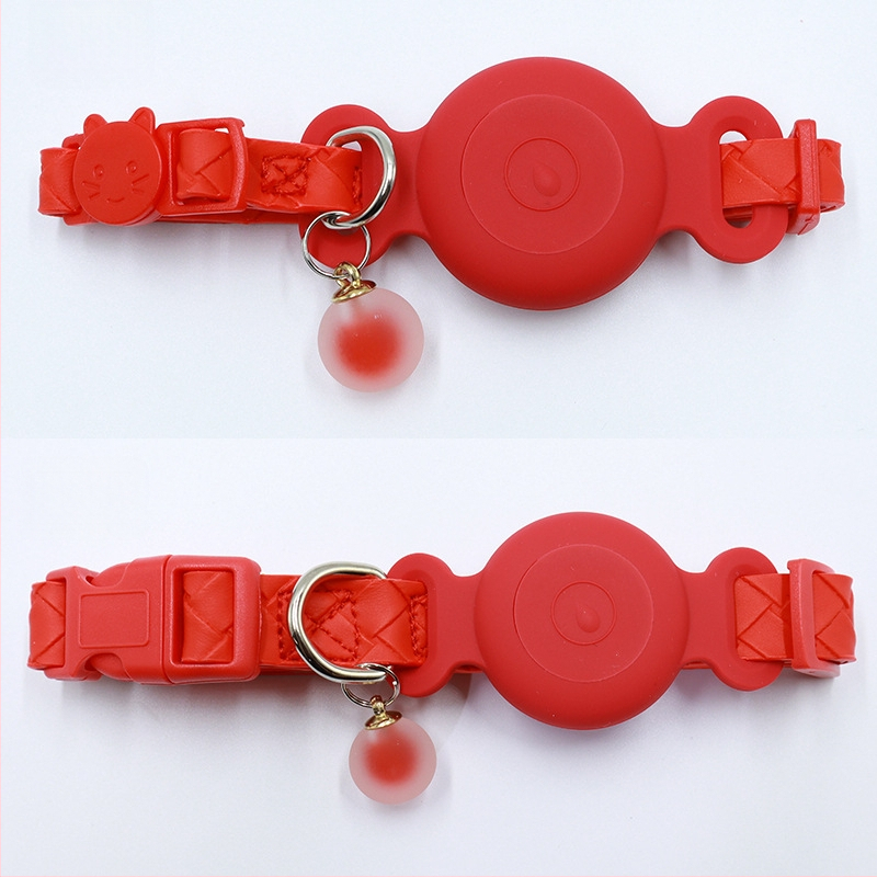 AirTag nyakörv helymeghatározó tok - vízálló szilikon hüvely, PU bőr szövés, macska nyakörv nyomkövetés, veszteség elleni