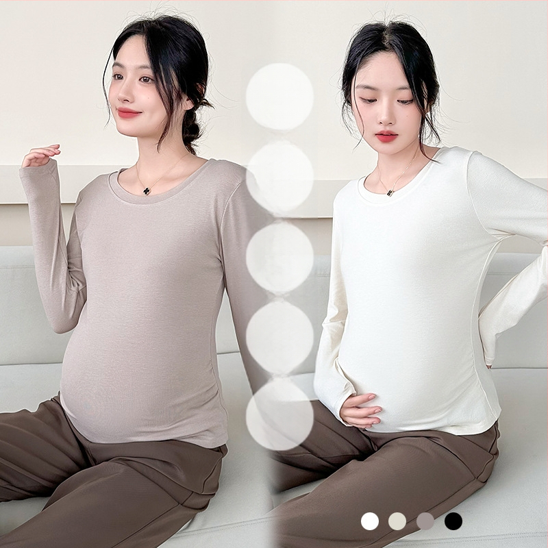 Μπλουζάκι εγκυμοσύνης με μακριά μανίκια, βαμβακο-πολυεστέρα με σπάντεξ, καθημερινό πουλόβερ, στρογγυλό λαιμό, κανονικό μήκος 50–65 εκ