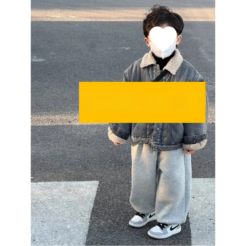 Για αγόρια: Σετ τζάκετ denim + παντελόνια με φλίς, κορεατικού στυλ, παχιά για τον χειμώνα, αποσπώμενη κουκούλα, corduroy ύφασμα