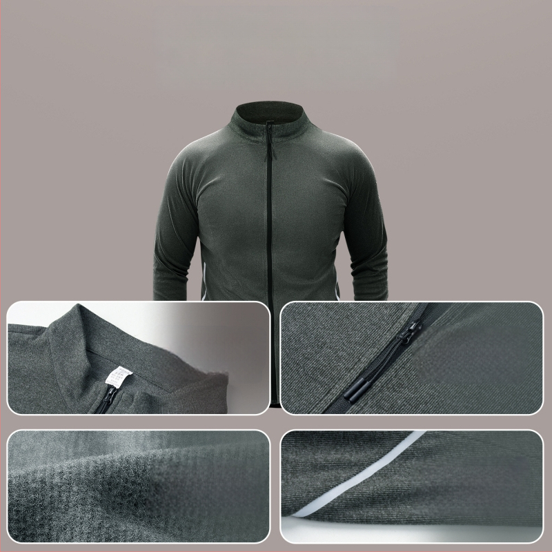 Férfi sportos dzseki poliészter keverékből fleece béléssel, magas állású gallér, hosszú ujjú, kapucni nélküli