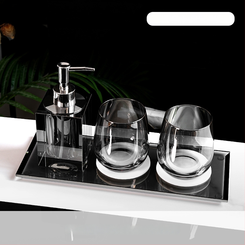 Σετ αξεσουάρ μπάνιου από κρύσταλλο γυαλί, στυλ ελαφριάς πολυτέλειας, Microonica, περιλαμβάνει θήκη οδοντόβουρτσας, δίσκο, κουτί για βαμβάκι, βάζο οδοντικής νήματος, ποτήρι για στοματικό διάλυμα