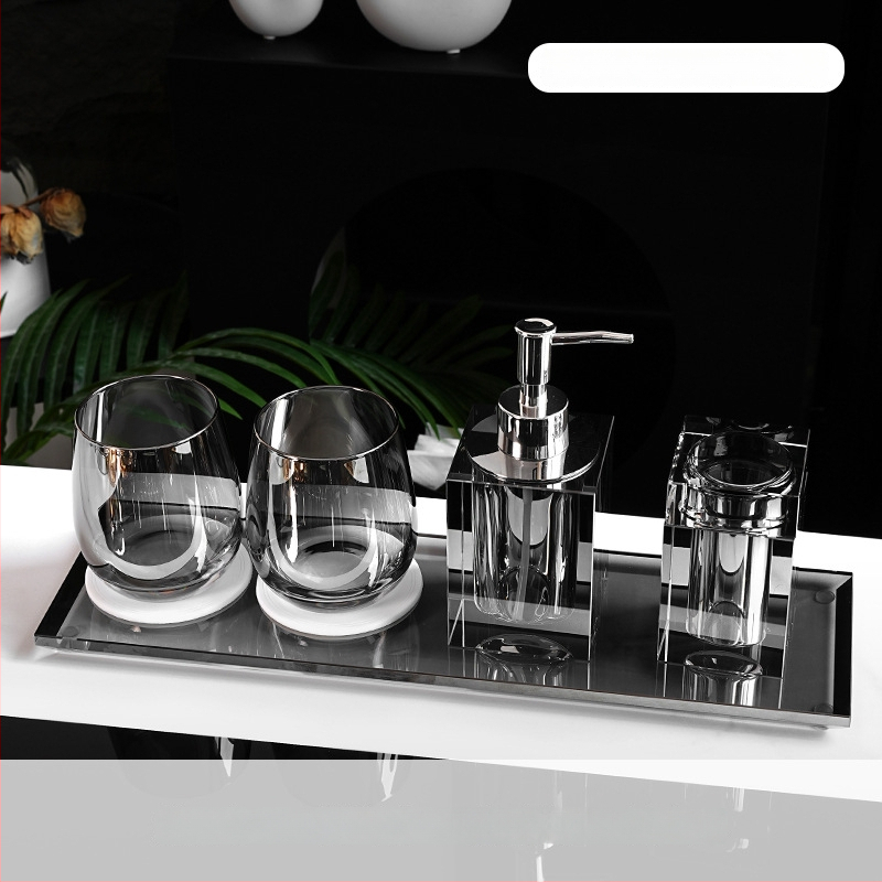 Σετ αξεσουάρ μπάνιου από κρύσταλλο γυαλί, στυλ ελαφριάς πολυτέλειας, Microonica, περιλαμβάνει θήκη οδοντόβουρτσας, δίσκο, κουτί για βαμβάκι, βάζο οδοντικής νήματος, ποτήρι για στοματικό διάλυμα