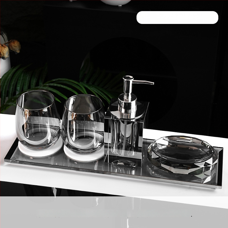 Σετ αξεσουάρ μπάνιου από κρύσταλλο γυαλί, στυλ ελαφριάς πολυτέλειας, Microonica, περιλαμβάνει θήκη οδοντόβουρτσας, δίσκο, κουτί για βαμβάκι, βάζο οδοντικής νήματος, ποτήρι για στοματικό διάλυμα