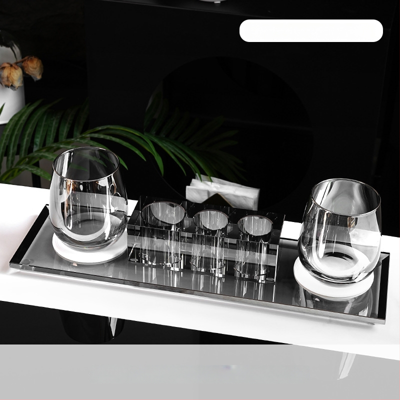 Σετ αξεσουάρ μπάνιου από κρύσταλλο γυαλί, στυλ ελαφριάς πολυτέλειας, Microonica, περιλαμβάνει θήκη οδοντόβουρτσας, δίσκο, κουτί για βαμβάκι, βάζο οδοντικής νήματος, ποτήρι για στοματικό διάλυμα