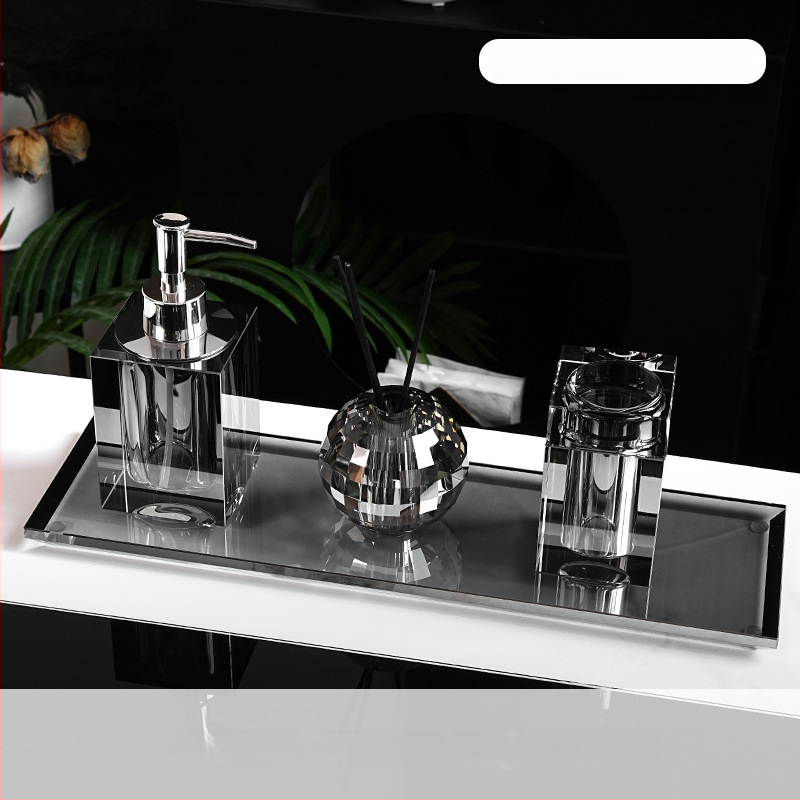 Σετ αξεσουάρ μπάνιου από κρύσταλλο γυαλί, στυλ ελαφριάς πολυτέλειας, Microonica, περιλαμβάνει θήκη οδοντόβουρτσας, δίσκο, κουτί για βαμβάκι, βάζο οδοντικής νήματος, ποτήρι για στοματικό διάλυμα