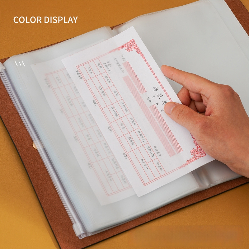 Mágneses záródású PU bőr betét- és bankjegytároló könyv