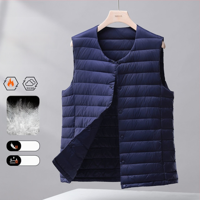 Ανδρικό λεπτό γιλέκο με πούπουλα, κουκούλα, Corduroy ύφασμα, γέμισμα από λευκό goose down, άνοιξη 2025