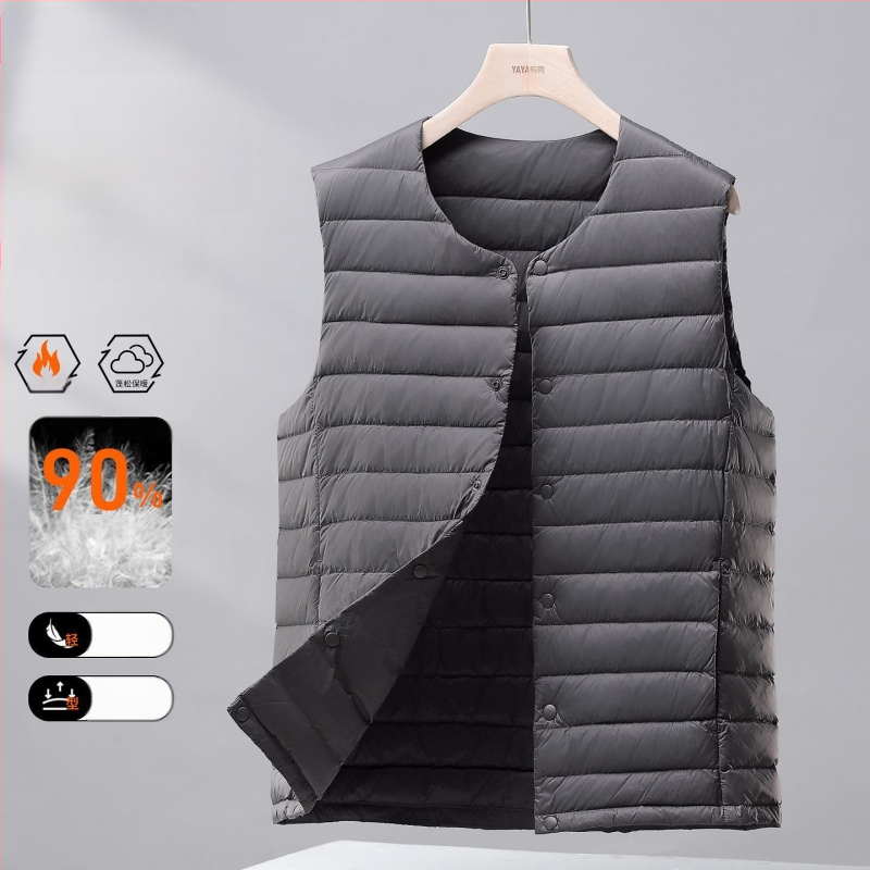 Ανδρικό λεπτό γιλέκο με πούπουλα, κουκούλα, Corduroy ύφασμα, γέμισμα από λευκό goose down, άνοιξη 2025