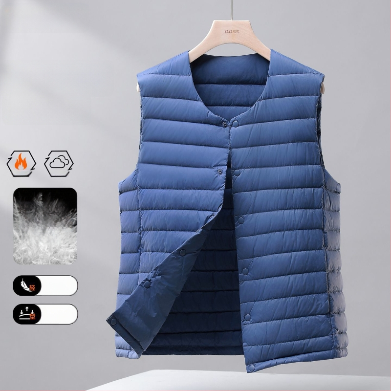 Ανδρικό λεπτό γιλέκο με πούπουλα, κουκούλα, Corduroy ύφασμα, γέμισμα από λευκό goose down, άνοιξη 2025