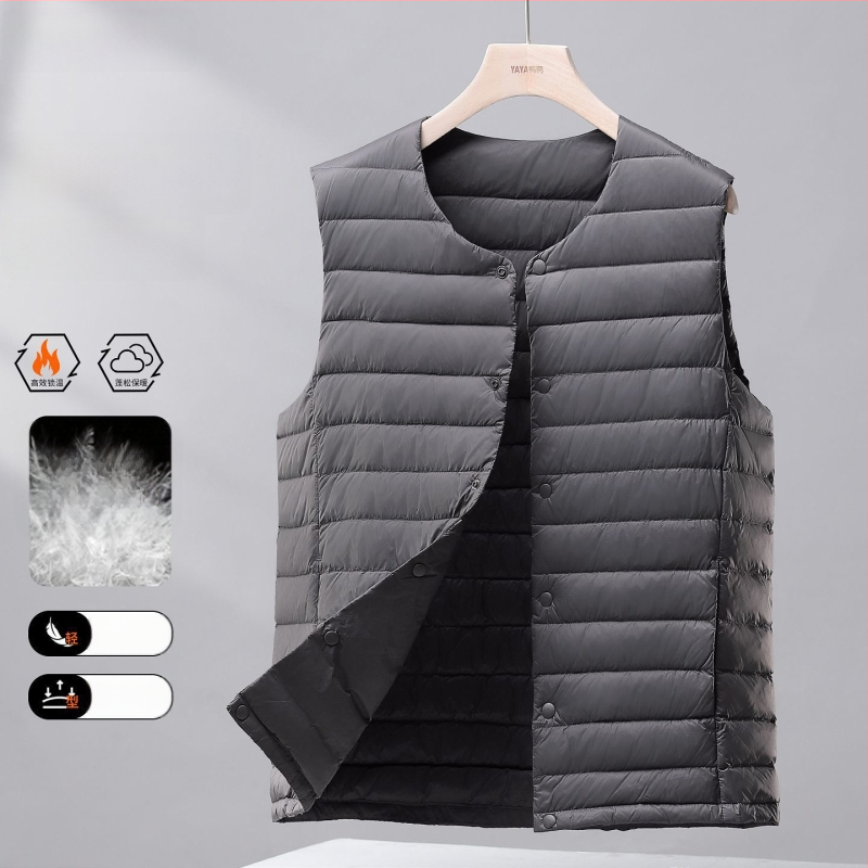 Ανδρικό λεπτό γιλέκο με πούπουλα, κουκούλα, Corduroy ύφασμα, γέμισμα από λευκό goose down, άνοιξη 2025