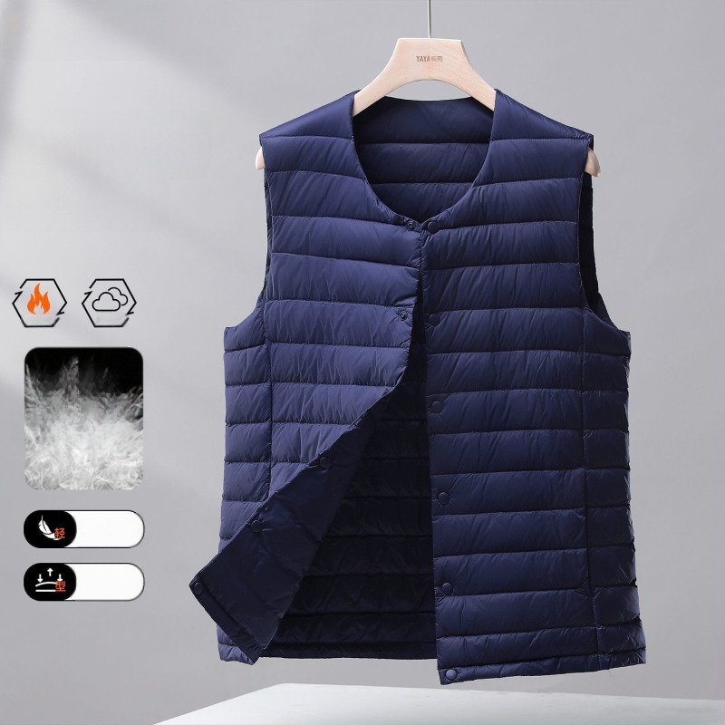 Ανδρικό λεπτό γιλέκο με πούπουλα, κουκούλα, Corduroy ύφασμα, γέμισμα από λευκό goose down, άνοιξη 2025