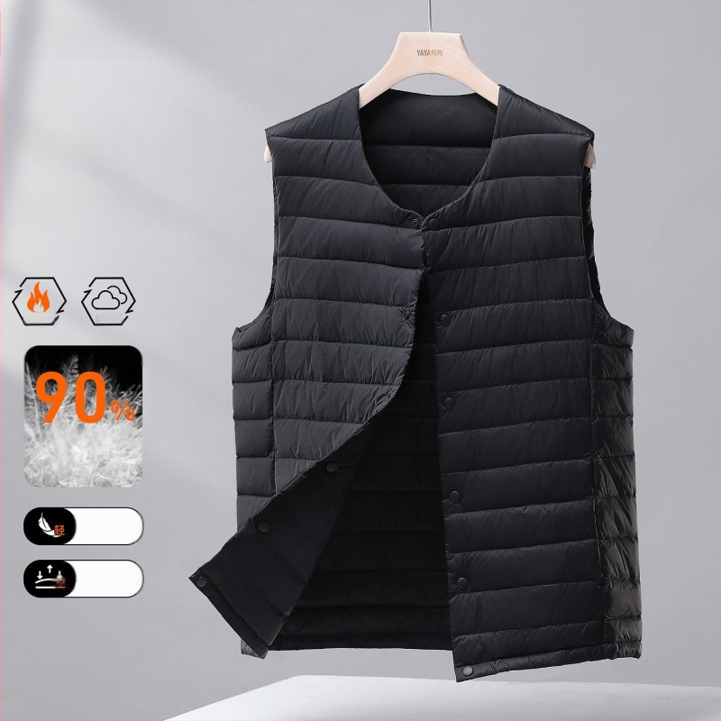 Ανδρικό λεπτό γιλέκο με πούπουλα, κουκούλα, Corduroy ύφασμα, γέμισμα από λευκό goose down, άνοιξη 2025