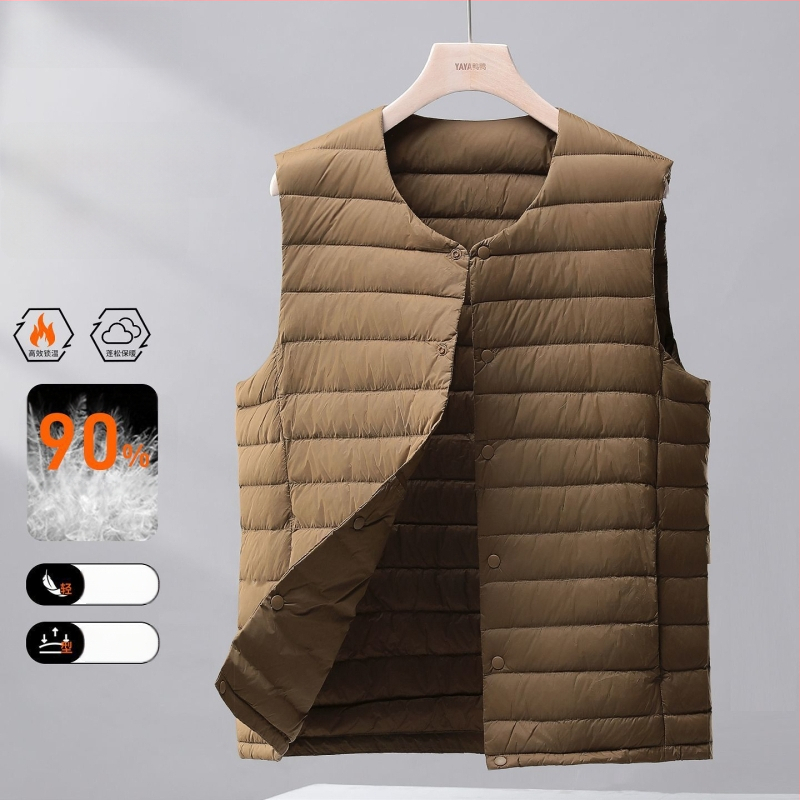 Ανδρικό λεπτό γιλέκο με πούπουλα, κουκούλα, Corduroy ύφασμα, γέμισμα από λευκό goose down, άνοιξη 2025