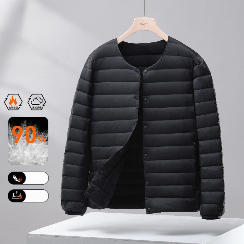 Ανδρικό λεπτό γιλέκο με πούπουλα, κουκούλα, Corduroy ύφασμα, γέμισμα από λευκό goose down, άνοιξη 2025