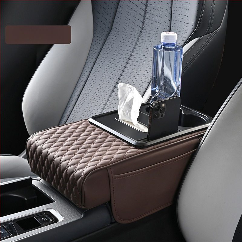 Padă centrală pentru cotieră cu suport pentru șervețele și suport pentru pahar, spațiu de depozitare, din piele, universal, antiaderent