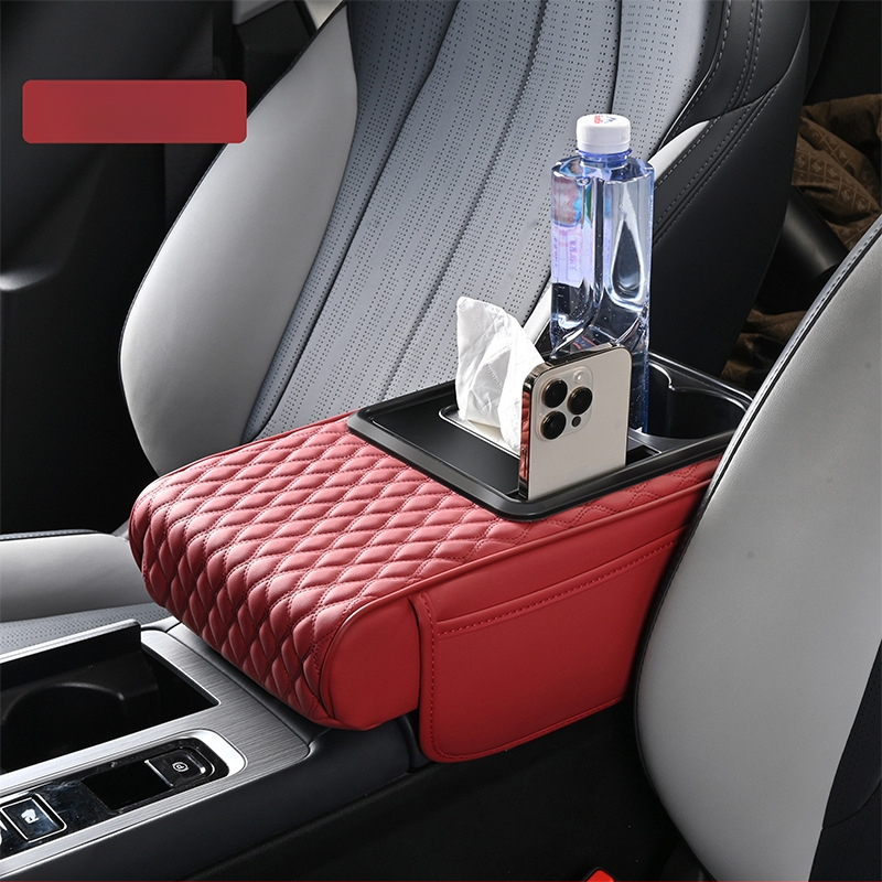 Padă centrală pentru cotieră cu suport pentru șervețele și suport pentru pahar, spațiu de depozitare, din piele, universal, antiaderent