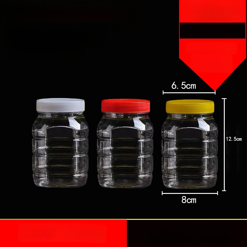 Borcan plastic gol, gură largă, PET, cu capac din plastic, pentru depozitare alimentară
