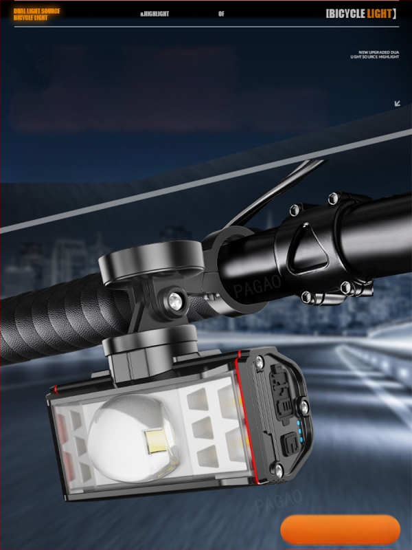 PAGAO Фар за планински велосипед от алуминиева сплав – висока яркост, презареждаем USB-C, 5200mAh, монтаж чрез окачване, офроуд каране