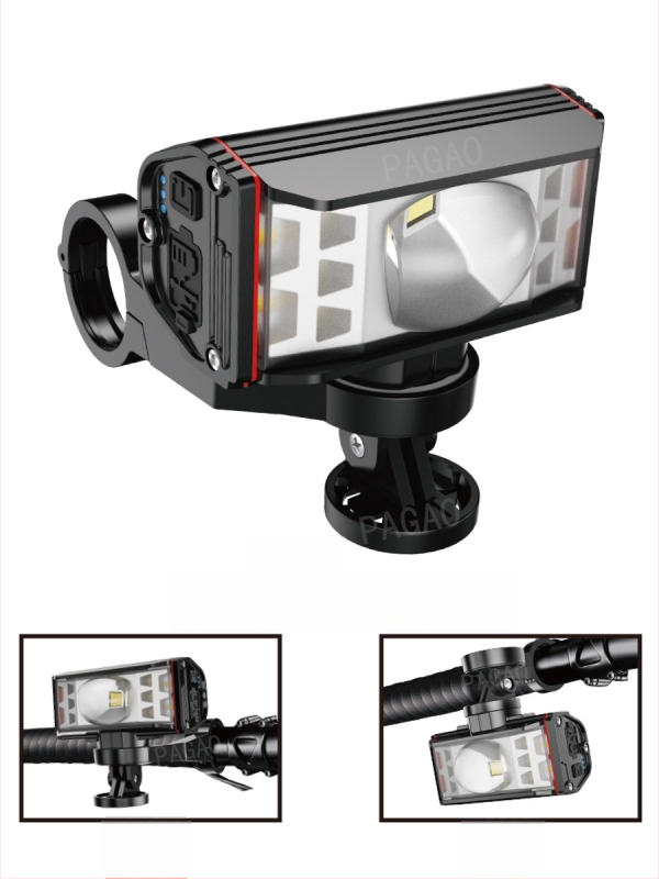 PAGAO Фар за планински велосипед от алуминиева сплав – висока яркост, презареждаем USB-C, 5200mAh, монтаж чрез окачване, офроуд каране