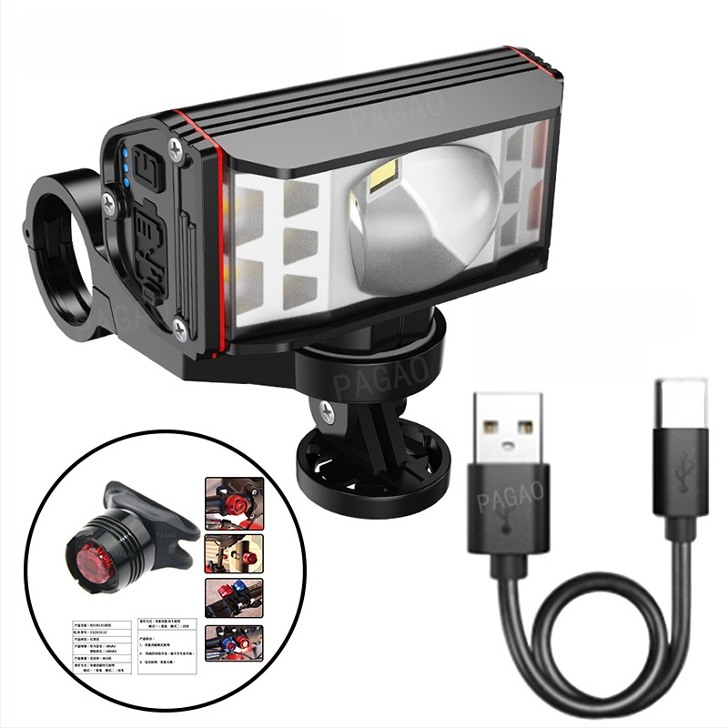 PAGAO Фар за планински велосипед от алуминиева сплав – висока яркост, презареждаем USB-C, 5200mAh, монтаж чрез окачване, офроуд каране