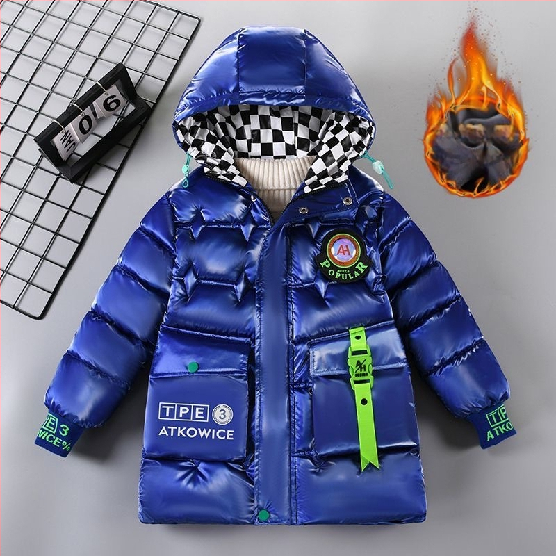 Παιδικό μπουφάν με κουκούλα, παχύτερο γέμισμα από φτερωτό βαμβάκι για τον χειμώνα, casual στυλ, κύριος υλικό: πολυεστέρας