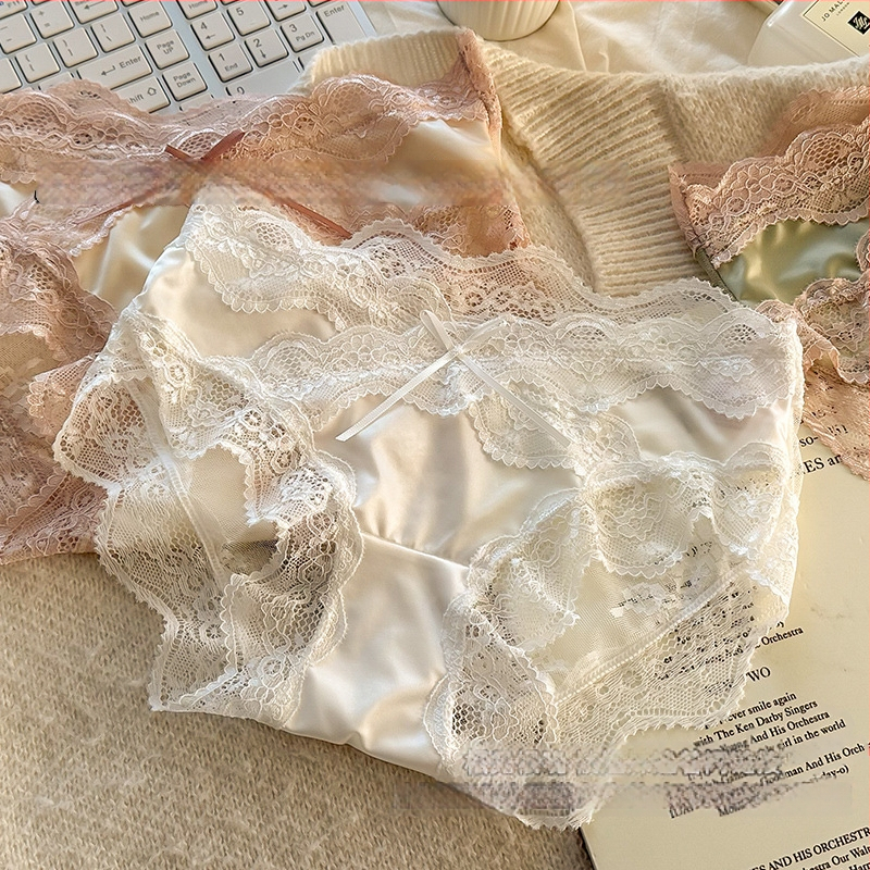 Seksi čipkaste gaćice za žene, prozračne mrežaste i satenske, srednje niska struk