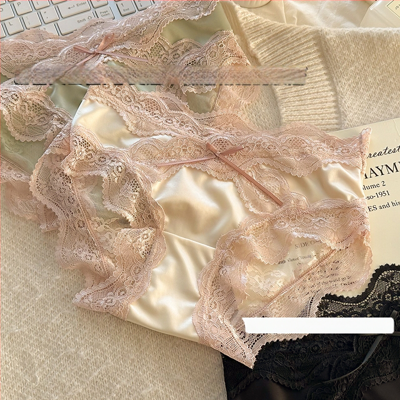 Seksi čipkaste gaćice za žene, prozračne mrežaste i satenske, srednje niska struk