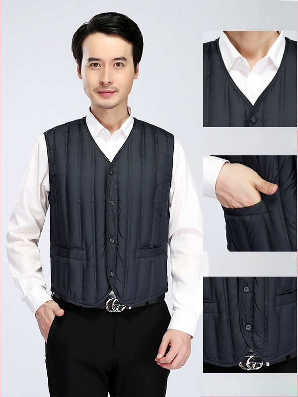 Ανδρικό γιλέκο με πούπουλο, 90% λευκό χήνας πούπουλο, 40–52 g γέμιση, ελαφρύ και λεπτό, χωρίς κουκούλα, για φθινοπωρινό-χειμερινό ντύσιμο